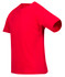 A red kid's regular T-shirt with short sleeves and a round neckline, featuring a logo.