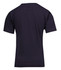 A back view of a navy blue kid's regular T-shirt with short sleeves and a plain design, featuring a logo.