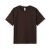 A brown kid's regular T-shirt with short sleeves and a simple design. It includes a branding tag.