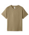 A khaki kid's regular T-shirt with short sleeves and a label inside. It has a simple design and no visible branding.