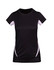 A black women's T-shirt with short sleeves featuring white accents and a logo.