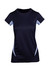 A navy blue women's t-shirt with light blue accents, made from a cool-dry fabric. It features a logo.