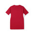 A red men's T-shirt with short sleeves, featuring a design on the back and a logo.