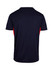 A navy and red men's t-shirt with a back design and a logo. Features short sleeves and a sporty look.