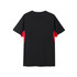 A black and red men's T-shirt with a smooth finish and a logo on the back.