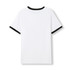A white unisex ringer T-shirt featuring black trim around the neckline and sleeves. The back view showcases the design.