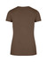 A brown women's slim fit tee with short sleeves and a round neckline, featuring a logo.