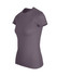 A women's slim fit tee in a solid shade of purple, featuring short sleeves and a round neckline.