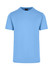 A light blue unisex American style t-shirt with a round neckline and short sleeves, featuring a logo on the tag.