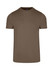 A khaki men's slim fit T-shirt with a round neckline and short sleeves, featuring a logo on the neckline.