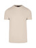 A beige slim fit men's T-shirt with a crew neckline. Features a logo at the collar.