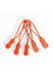 A set of five orange Zippies with attached elastic cords for securing clothing and other items.