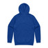 A blue hoodie with a hood and long sleeves. The back view features a smooth, unembellished design.