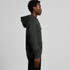 A dark green hoodie is displayed on a model, featuring a kangaroo pocket and a drawstring hood.