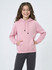 A pink hooded jumper with a kangaroo pocket, featuring a girl smiling while wearing it.