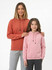 A blue women's hoodie featuring a kangaroo pocket, alongside a grey men's hoodie, both with hoods.