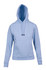 A blue women's juniors hoodie featuring a kangaroo pocket and adjustable drawstring hood.