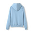 A light blue women's kangaroo pocket hoodie with a fitted design and a hood at the back.
