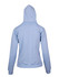 A light blue women's kangaroo pocket hoodie with a fitted design and a hood at the back.