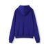 A blue women's junior kangaroo pocket hoodie featuring a hood and a solid back design.