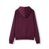 A back view of a maroon women's juniors kangaroo pocket hoodie with a fitted design and a hood.