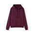 A burgundy women's juniors hoodie featuring a kangaroo pocket and a drawstring hood. It has a logo on the front.