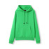 A green women's juniors kangaroo pocket hoodie featuring a drawstring hood and a front pocket.