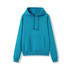 A bright blue women's juniors hoodie featuring a kangaroo pocket and a drawstring hood.