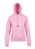 A pink women's juniors hoodie featuring a kangaroo pocket, hood, and drawstring. It includes branding.