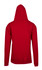 A red men's hoodie with a kangaroo pocket, featuring a hood and a simple design.