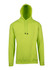 A lime green men's hoodie with a kangaroo pocket and a drawstring hood. Features a logo.