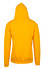 A yellow men's hoodie featuring a kangaroo pocket and a hood, with a plain rear view.