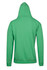 A green hoodie featuring a kangaroo pocket and a hood, with a plain back design. It includes a logo.