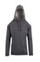 A grey men's hoodie featuring a kangaroo pocket and a hood, with an attached logo on the front.
