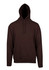 A brown men's hoodie with a kangaroo pocket and a drawstring hood, featuring a logo on the front.