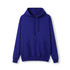 A purple men's kangaroo pocket hoodie with a drawstring hood and long sleeves. It features a front pouch pocket and has a logo.