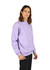 A lilac adult poly cotton fleece jumper with a crew neck and ribbed cuffs. It features a logo on the front.