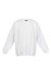 A white poly cotton fleece jumper with long sleeves and a round neckline. It features a branded label.