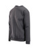 A dark grey adult poly cotton fleece jumper with a crew neck and ribbed cuffs. Features a logo on the front.