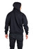 A black men's zip hoodie with a pocket, featuring a hood and a simple design, shown from the back.