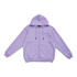 A lavender zip hoodie with a hood and a front pocket, featuring a simple design and no visible branding.