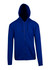 A blue men's zip hoodie featuring a pocket and a hood, with drawstrings and a simple design.