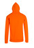 An orange men's zip hoodie with a pocket, featuring a hood and a logo on the back.