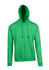 A green zip hoodie featuring a front pocket and a hood. The hoodie has a simple design and includes branding.