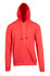 A red men's zip hoodie with a front pocket, featuring a drawstring hood and a simple design.