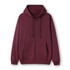 A maroon men's zip hoodie with a pocket and a hood, featuring a logo.