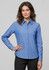 A women's long sleeve button-up shirt in light blue, featuring a collared neckline and a single pocket.