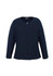 A navy women's 2-way zip cardigan featuring a round neckline and long sleeves, with a branding logo.