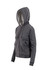 A grey women's juniors zipper hoodie with a pocket and a lined hood. It features a logo on the front.