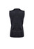A sleeveless dark grey women's vest with a textured design and a back view. Features a branding logo.